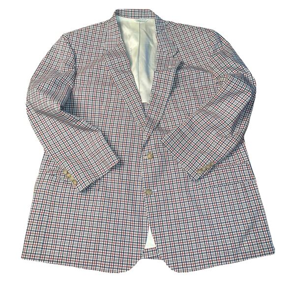 Vintage Plaid Red White Blue Sport Jacket Blazer - Picture 1 of 8